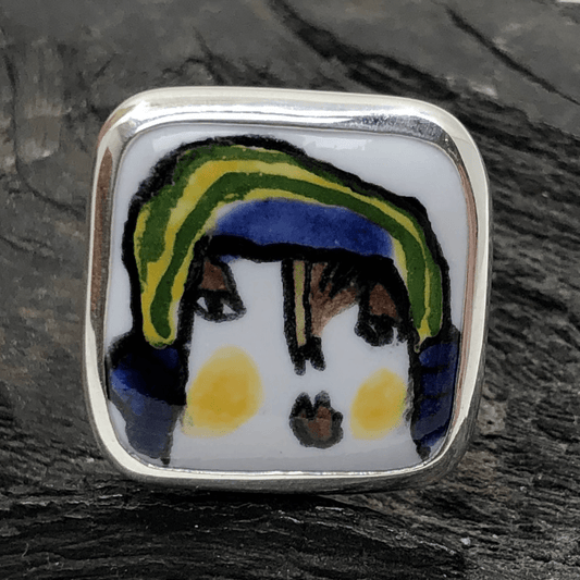 Handmade Ceramic Face in Sterling Silver Ring Isa