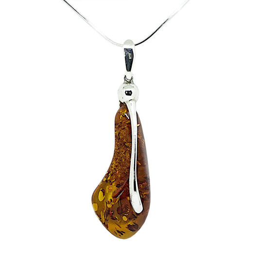 Amber Pendant with Sterling Silver and Shiny Silver Chain