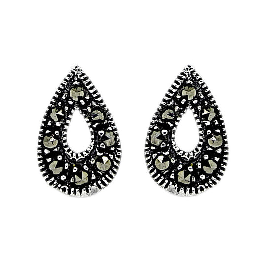 Marcasite and Sterling Silver Teardrop Shaped Studs