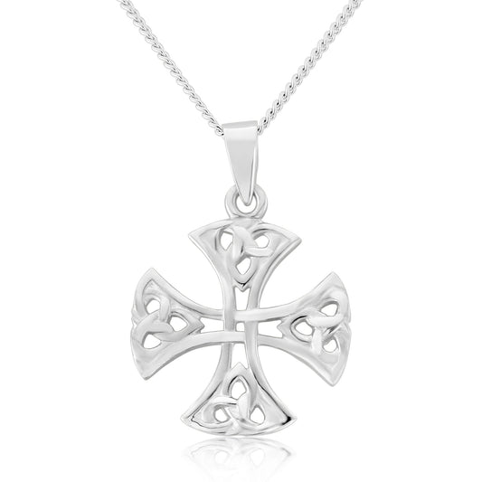 Celtic Trinity Knot Sterling Silver Round Cross and Chain