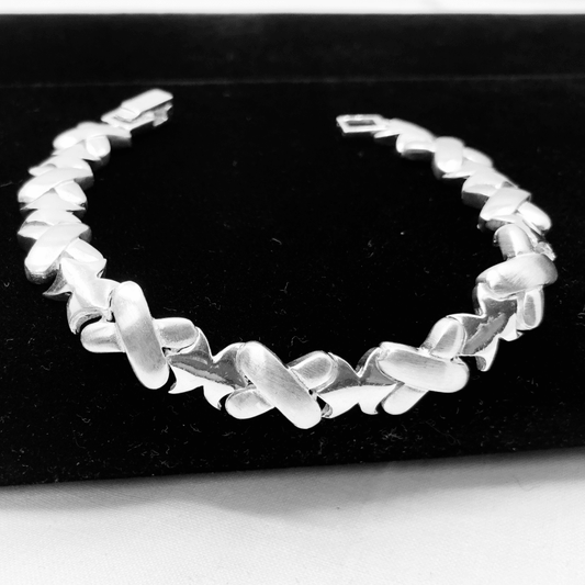 Sterling Silver Brushed and Shiny Cross Bracelet