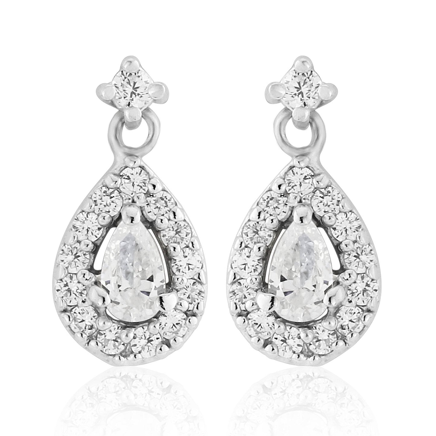 White CZ and Sterling Silver Teardrop Shaped Earrings