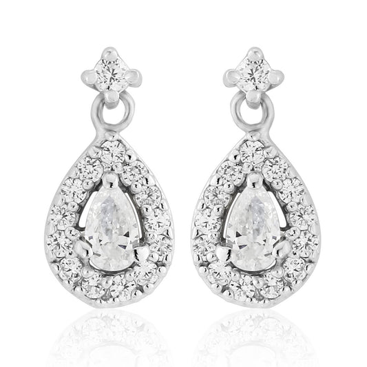 White CZ and Sterling Silver Teardrop Shaped Earrings
