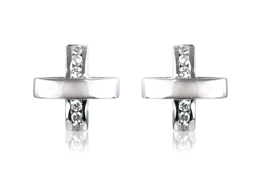 White Cubic Zirconia Cross Sterling Silver Studs