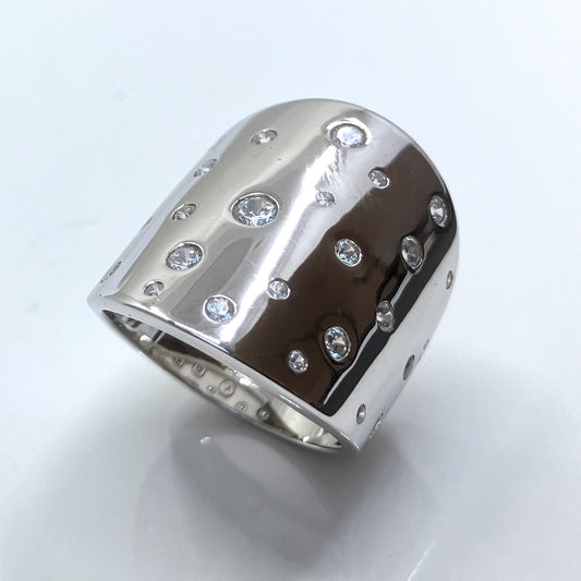 Sterling Silver Ring CZ Wide Band