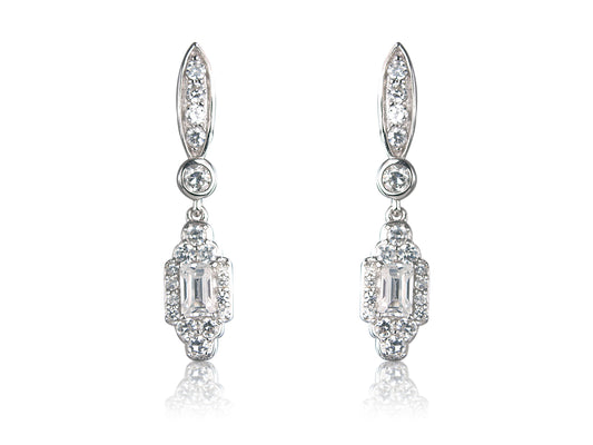 White CZ And Sterling Silver Drop Earrings With Post Backs
