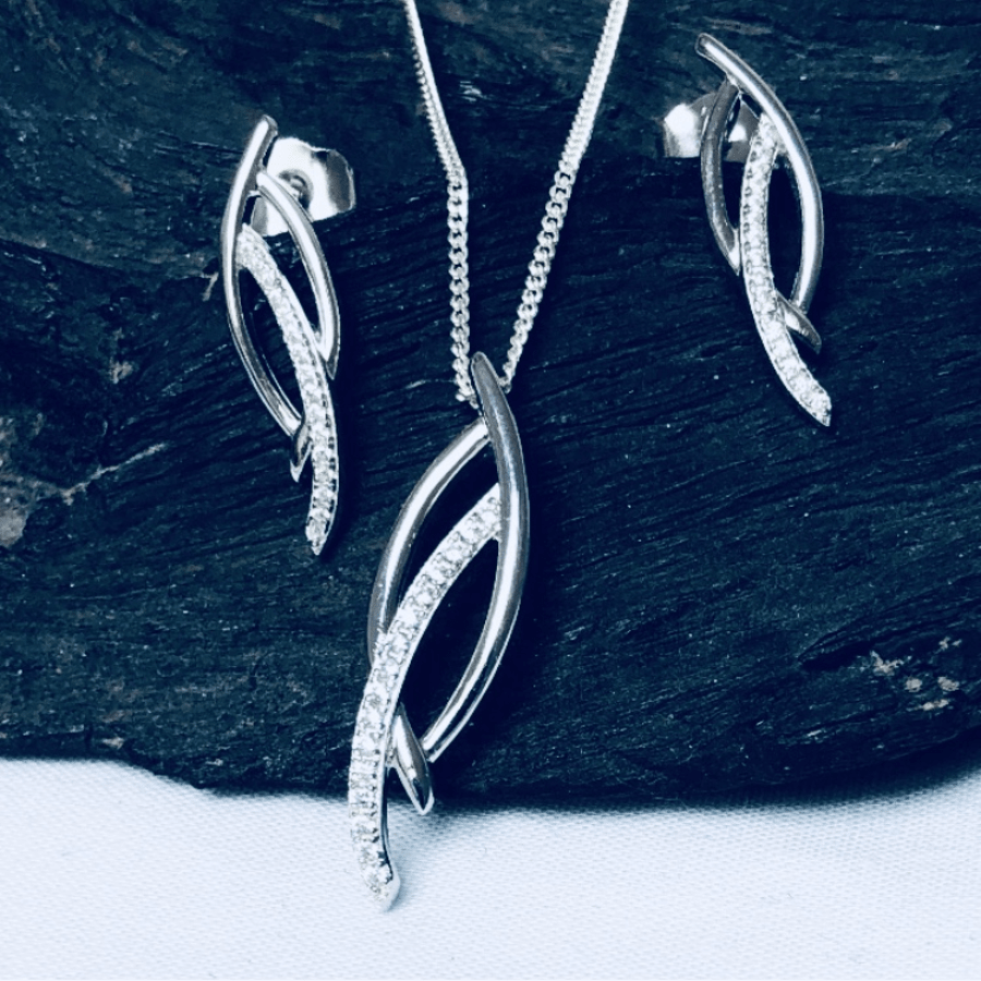 White Cubic Zirconia sterling silver Wave Earrings