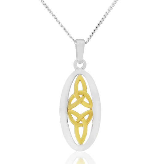 Double Celtic Trinity Knot Gold Plated Silver Pendant and Chain