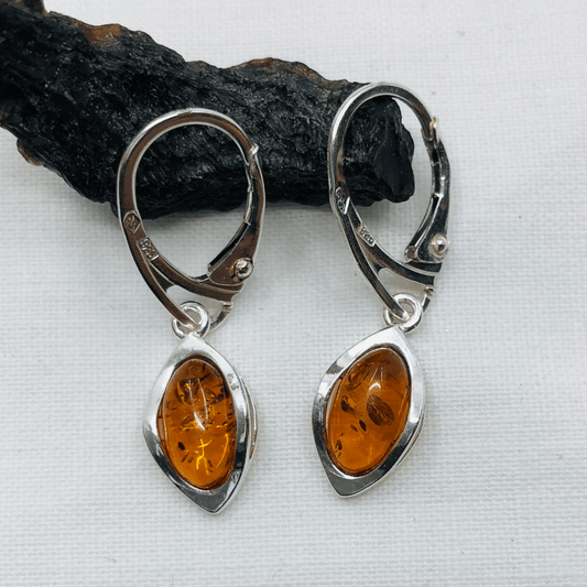 Amber and Sterling Silver French Hook Earrings