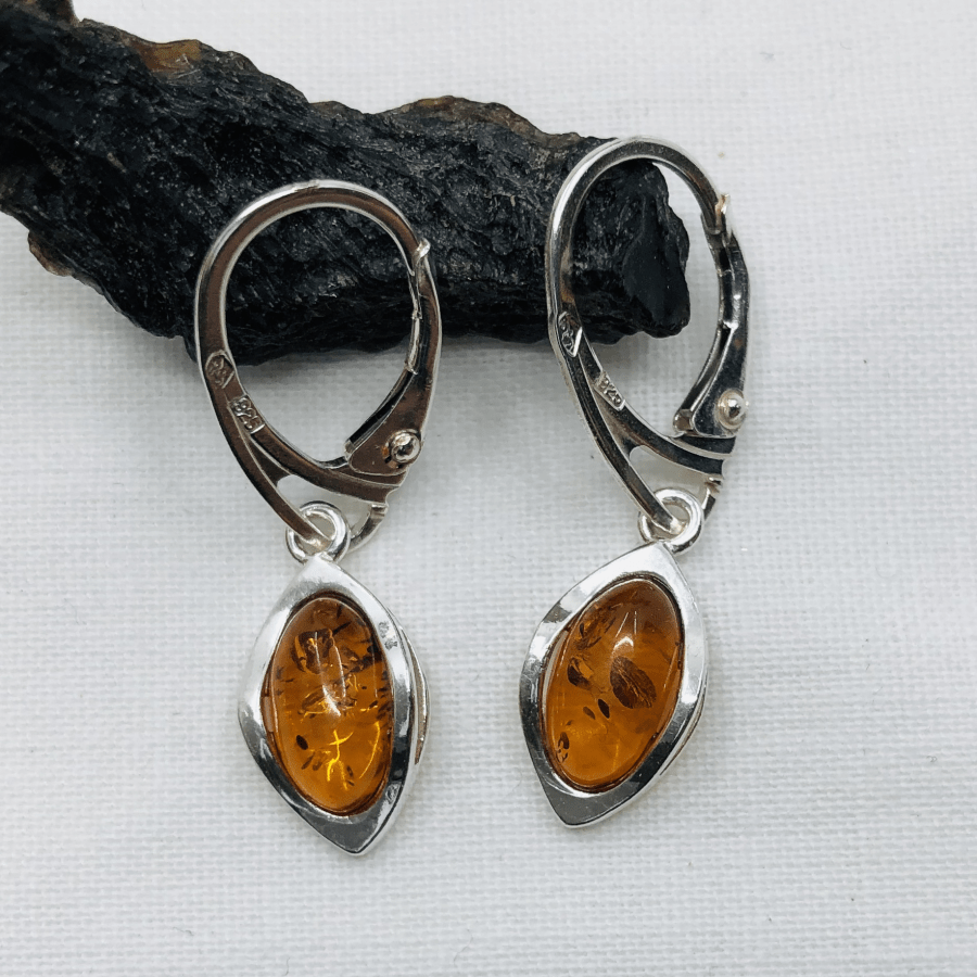Amber and Sterling Silver French Hook Earrings