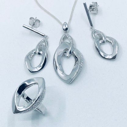 Sterling Silver and CZ Diamond Shaped Earrings