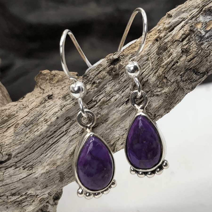 Purple Turquoise and Sterling Silver 5 Ball Pear Earrings