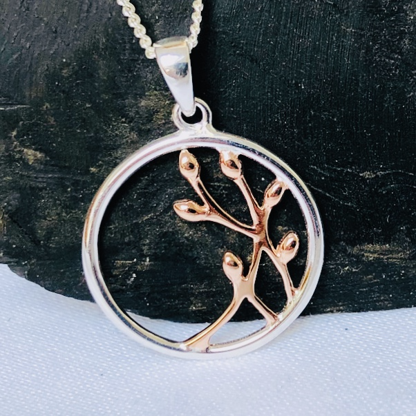 Sterling Silver with Rose Gold Plated Leaf Pendant and Chain