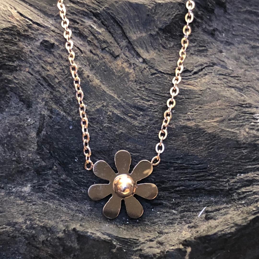 Stainless Steel Necklace with Flower