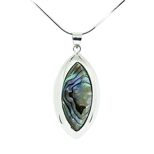 Abalone Shell Sterling Silver Eye Shaped Pendant and Chain