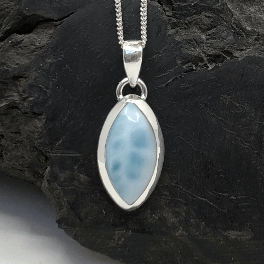 Larimar and Sterling Silver Eye Pendant and Silver Chain