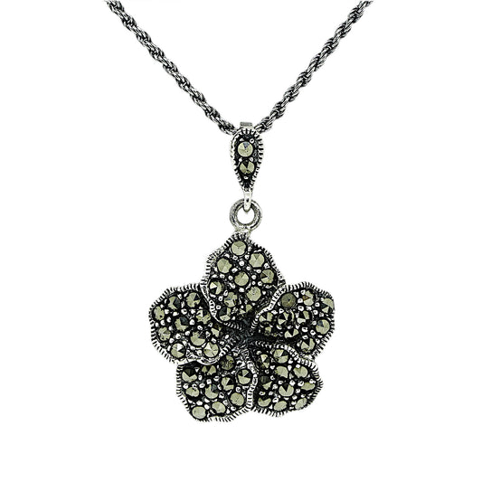 Marcasite Flower Sterling Pendant and Oxidised Chain
