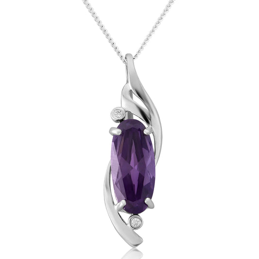 Amethyst CZ Sterling Silver Pendant and Curb Chain