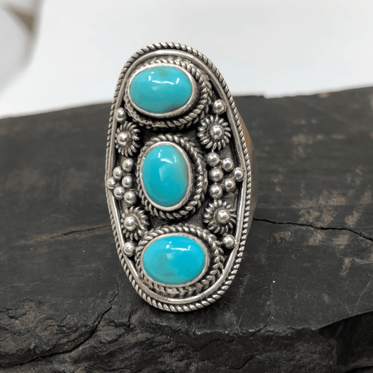 Turquoise Sterling Silver 3 Stone Ring