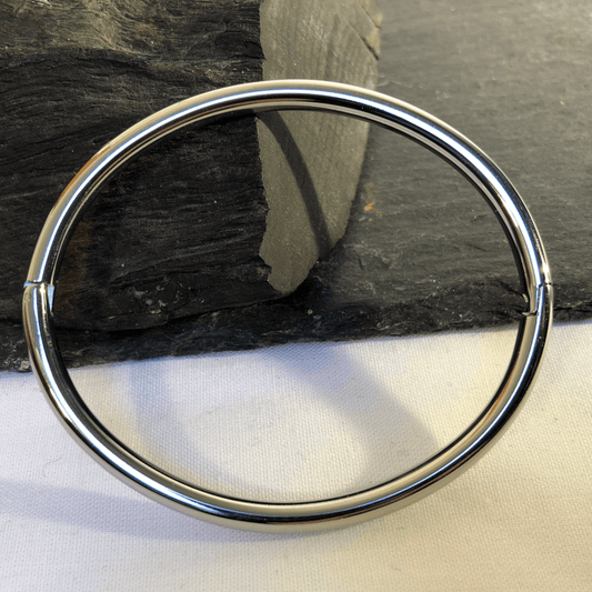 Stainless Steel Bangle Silver Coloured Hinged Oval
