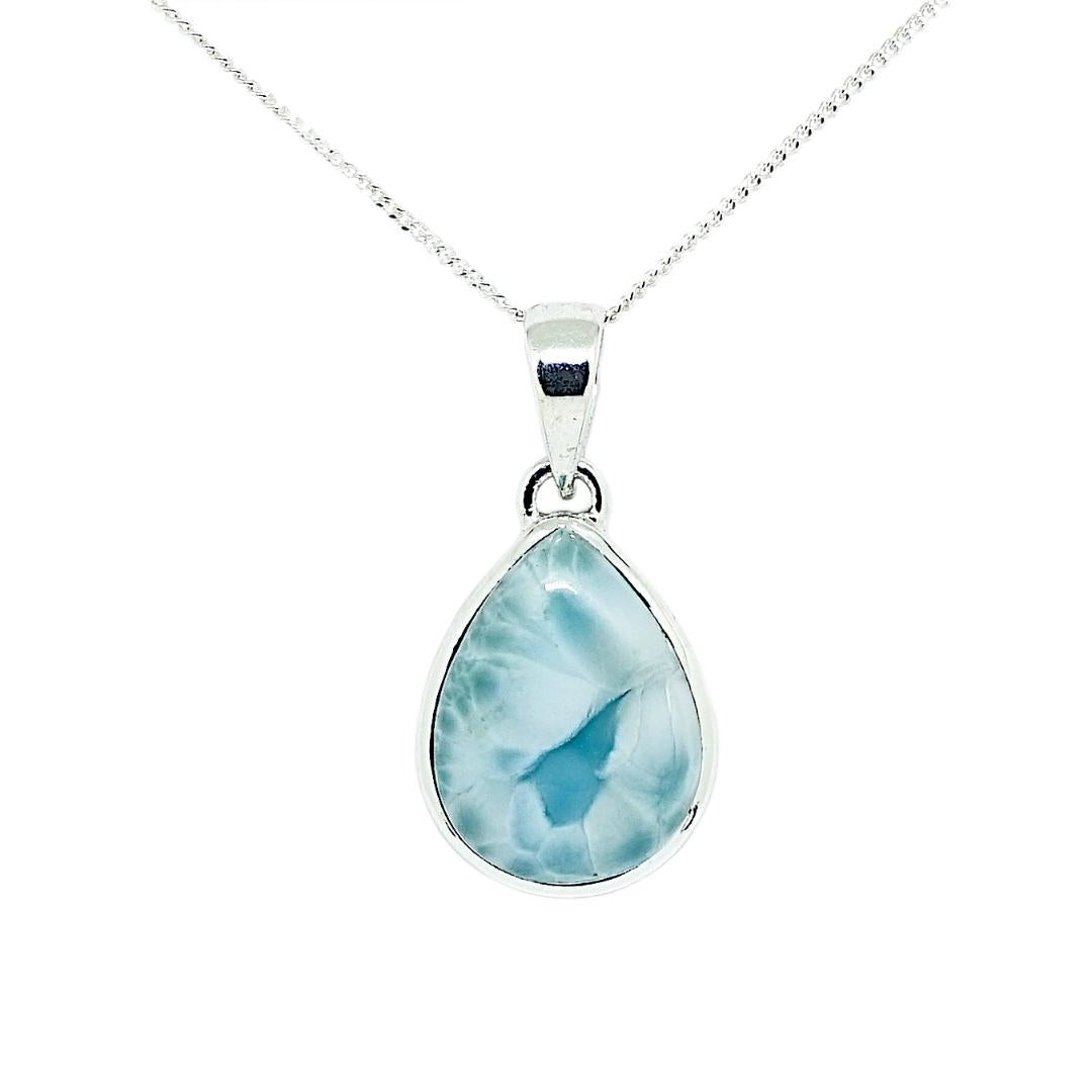 Larimar Sterling Silver Tear Pendant and Curb Chain