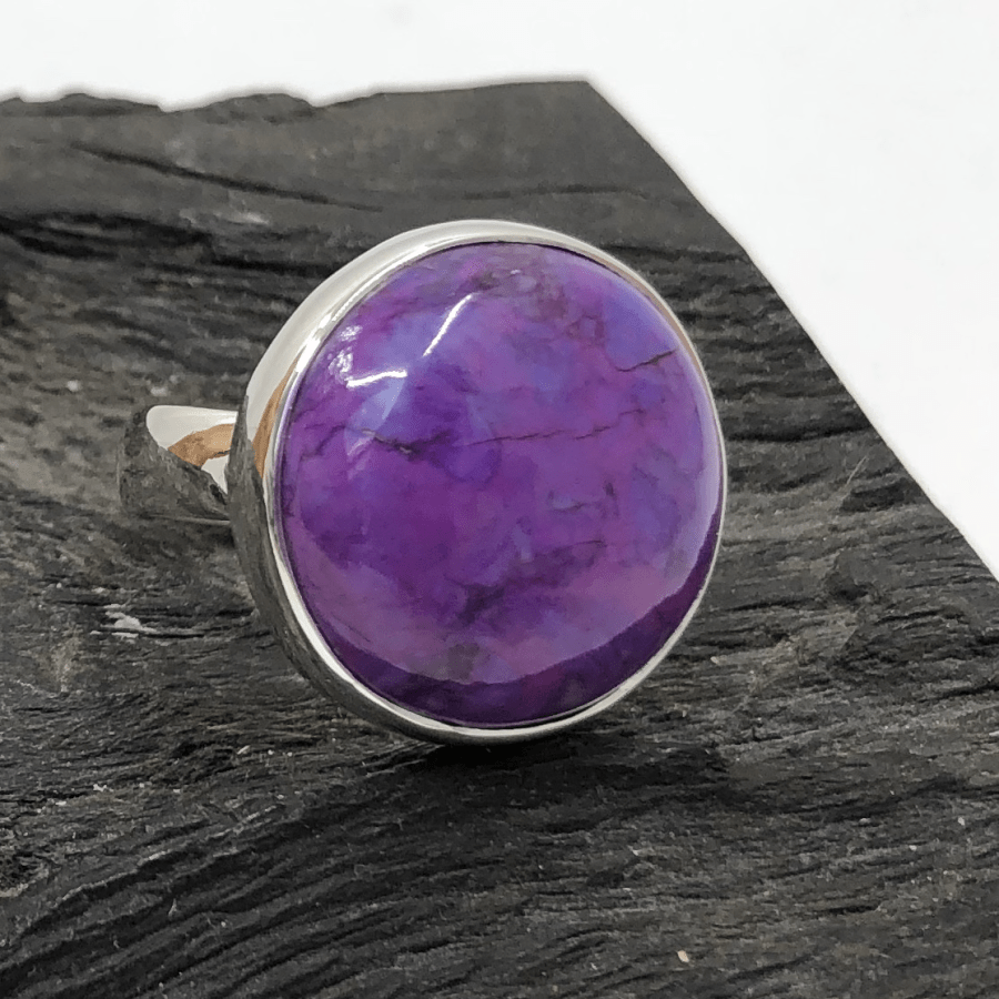 Purple Turquoise and Sterling Silver Round Ring