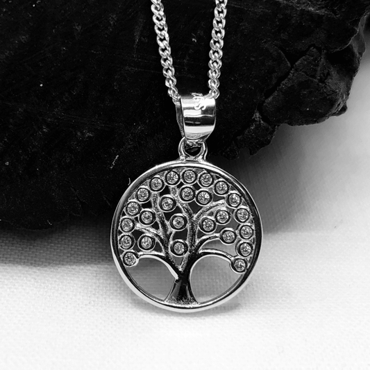 Tree of Life and CZ Silver Pendant and Chain