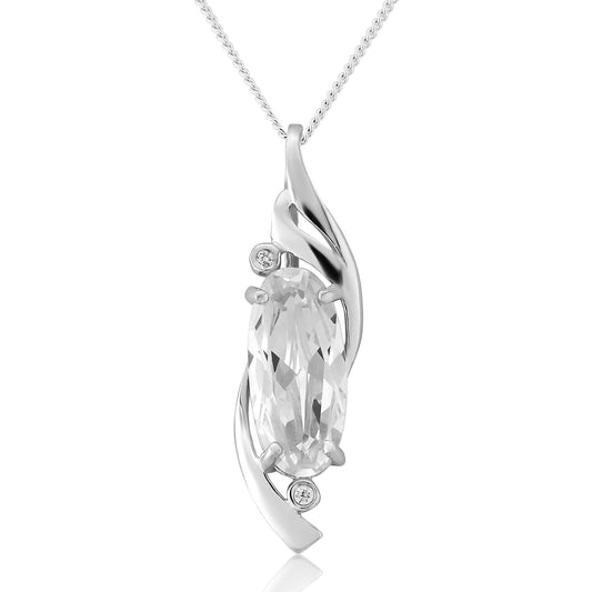 White CZ and Sterling Silver Long Oval Pendant and Silver Chain