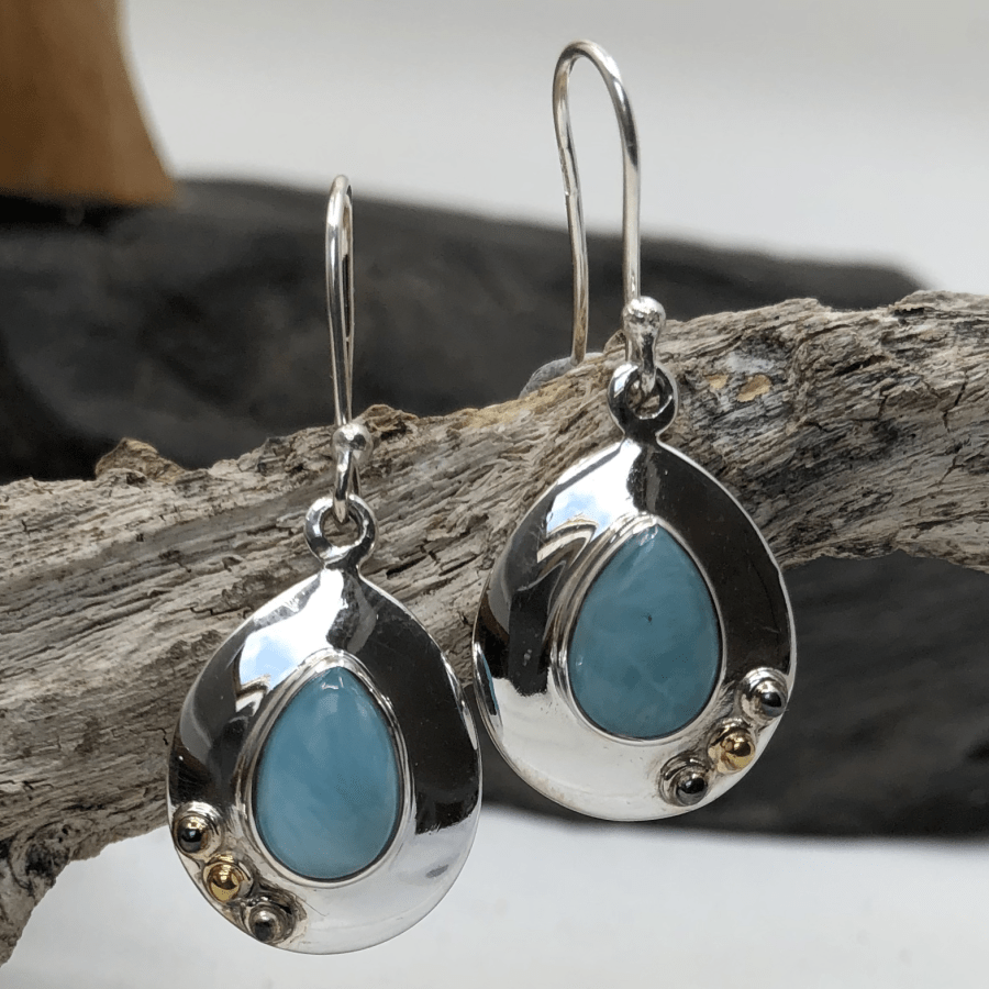Larimar and Sterling Silver 3 Ball Earrings