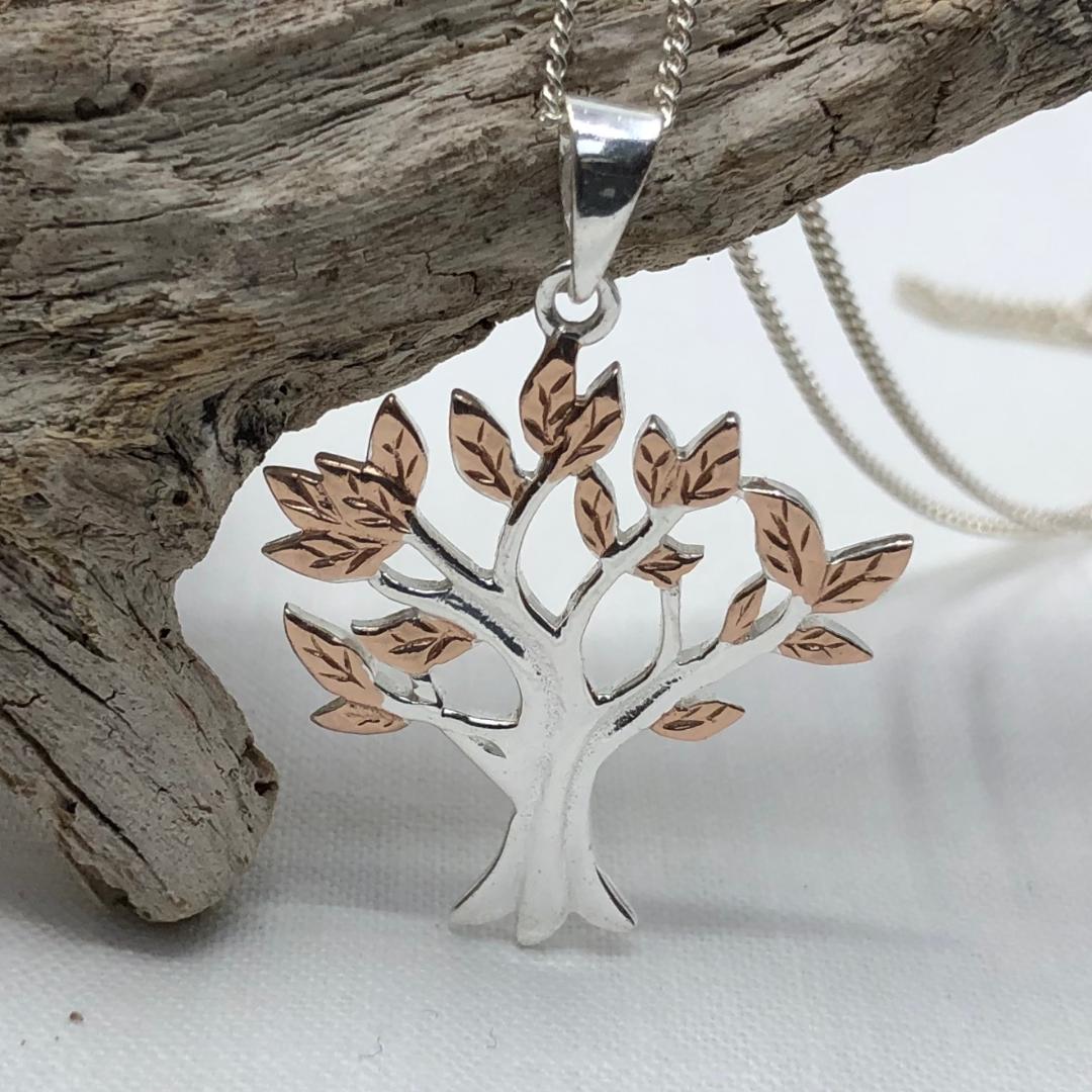 Tree of Life Pendant in Rose Gold Plated Sterling Silver and Silver Chain