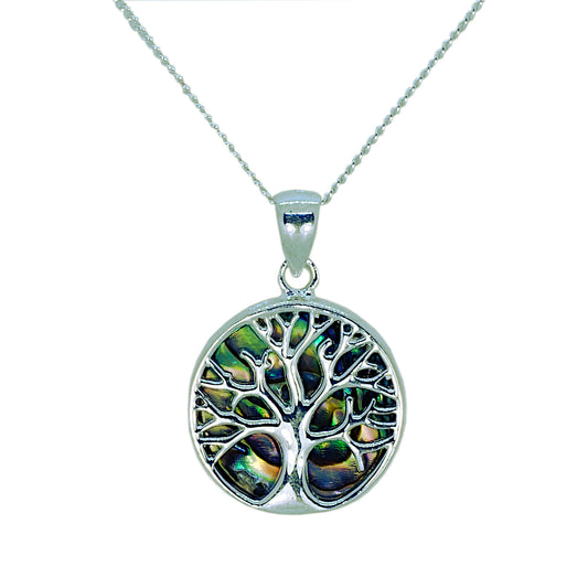 Abalone Shell Tree of Life Sterling Silver Pendant and Chain
