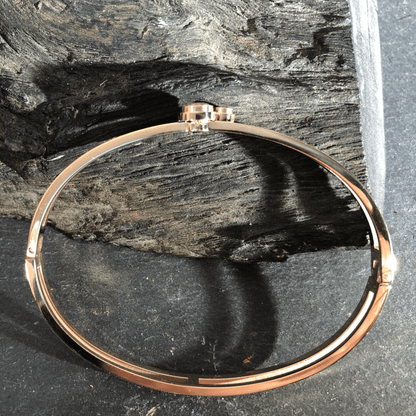 Stainless Steel Bangle Rose Gold Coloured 2 Band with CZ