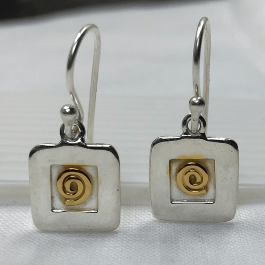 Sterling Silver and Gold Plated Spiral Earrings Square