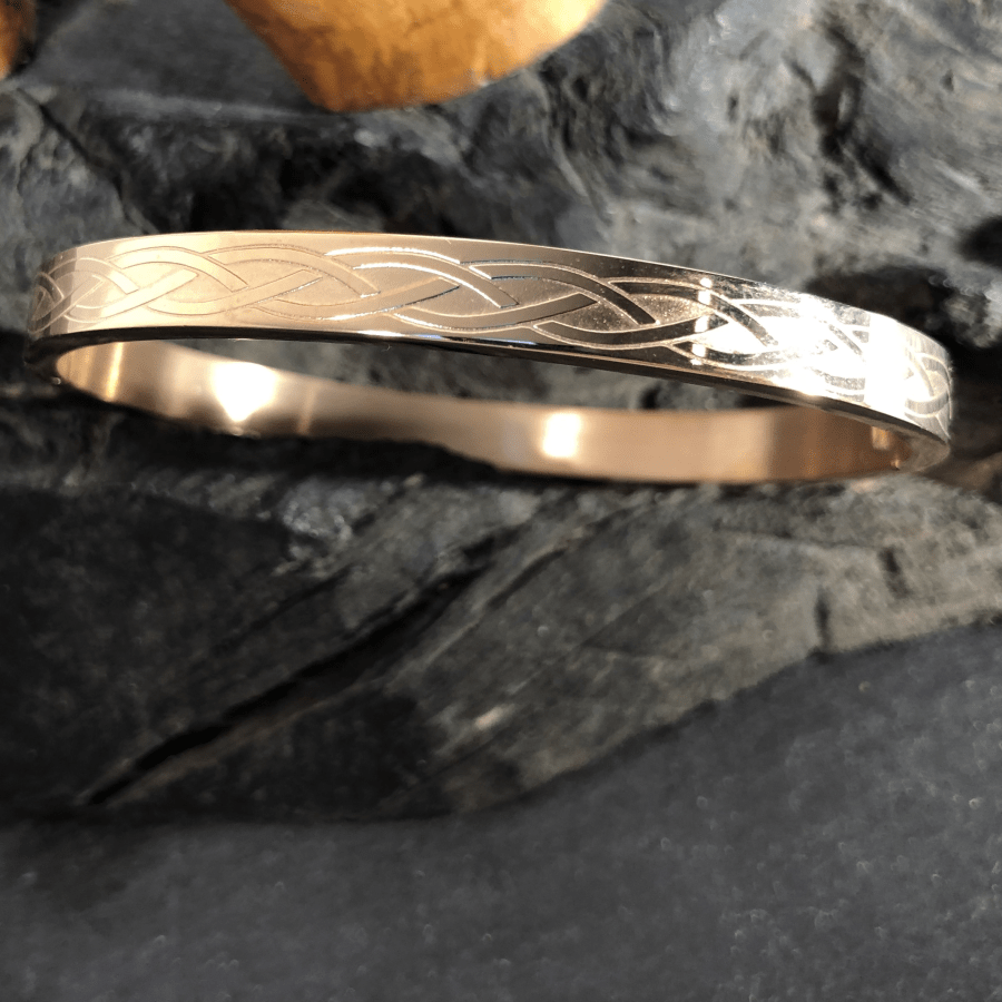 Stainless Steel Bangle Rose Gold Coloured Hinged with Celtic Knotwork