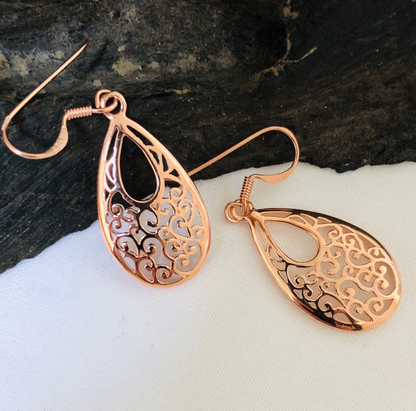 Rose Gold Plated Sterling Silver Pear Shaped Pair of Earrings