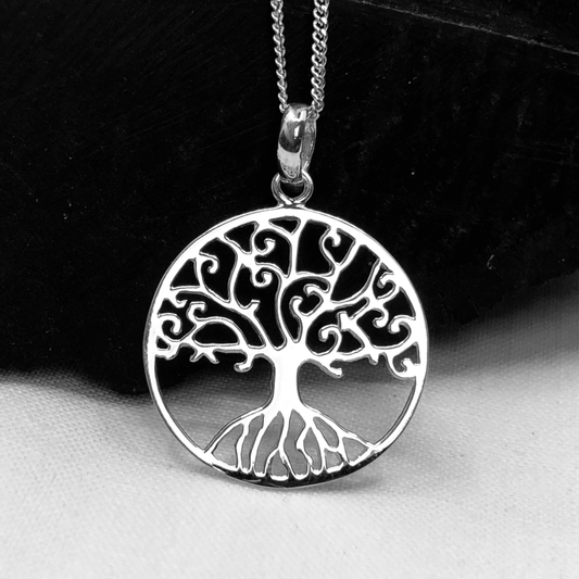Tree of Life Curly Branch Silver Pendant and Chain