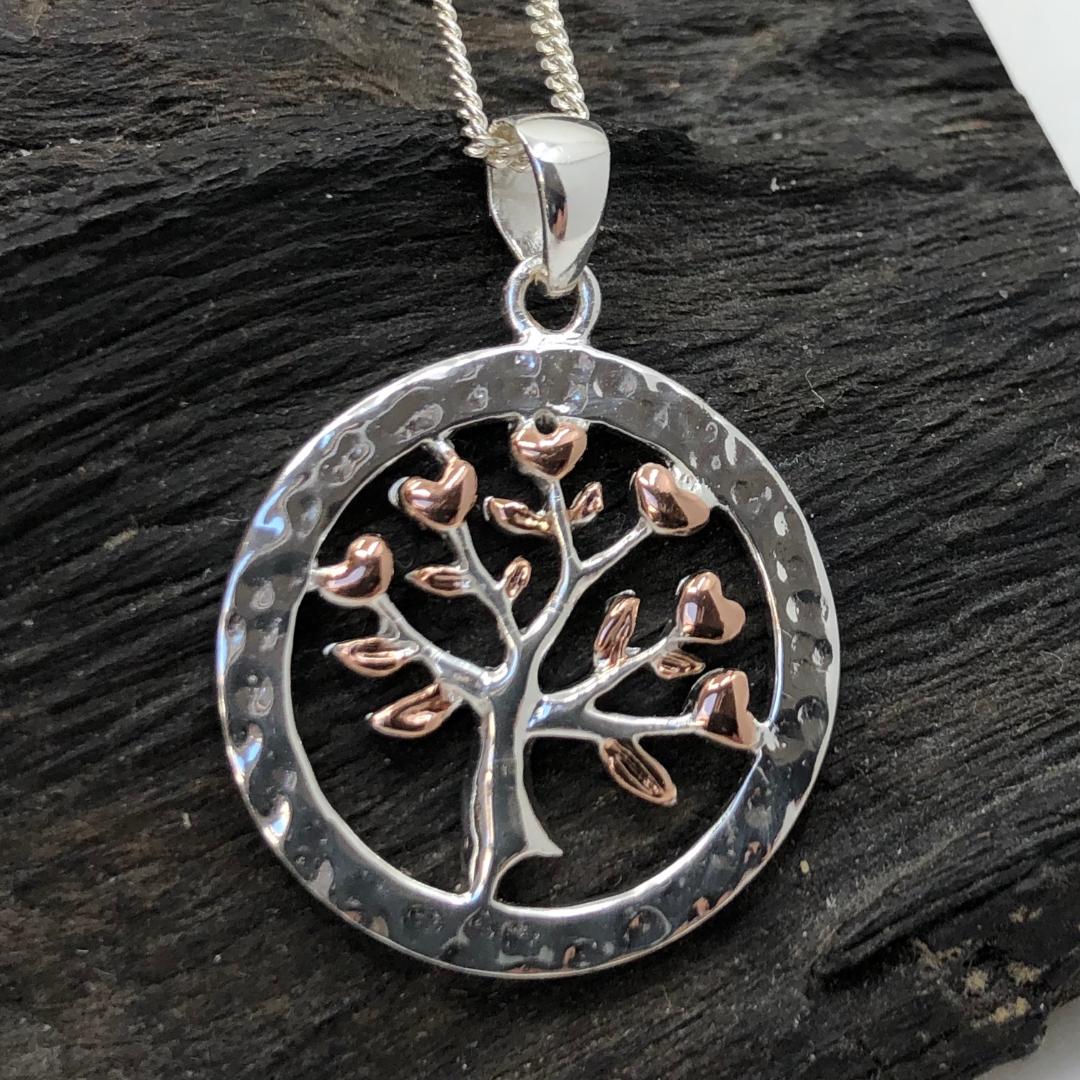 Tree of life Rose Gold Plated Silver Pendant and Chain