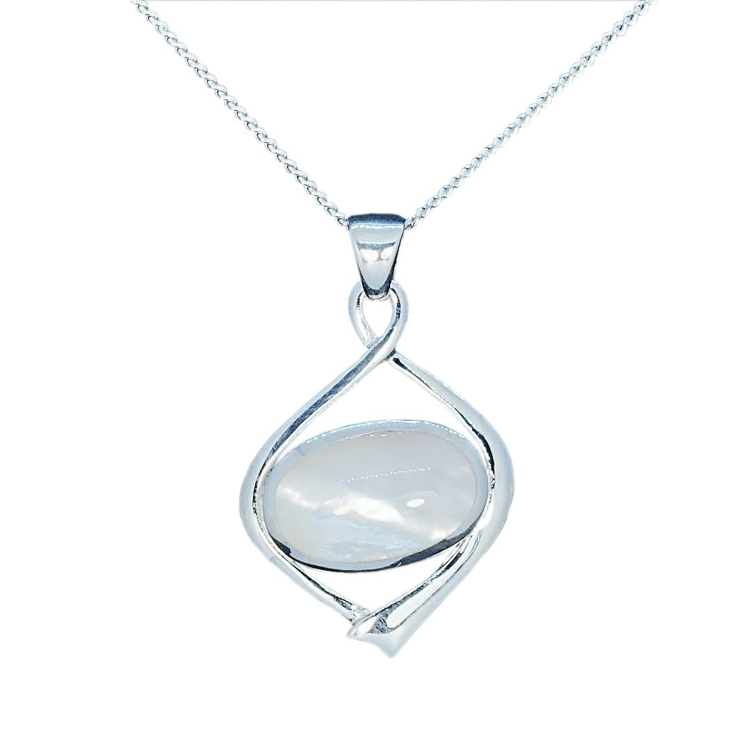 Mother of Pearl Oval Pendant and Sterling Silver and Chain