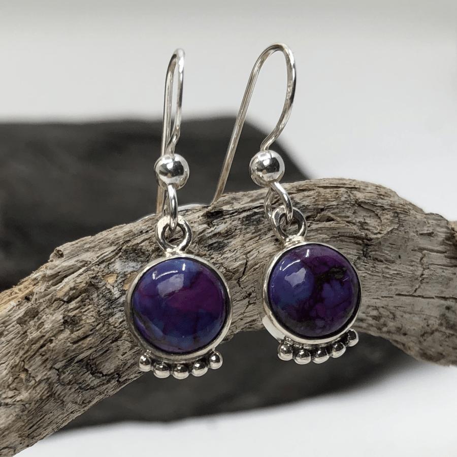 Purple Turquoise and Sterling Silver 5 Ball Round Earrings
