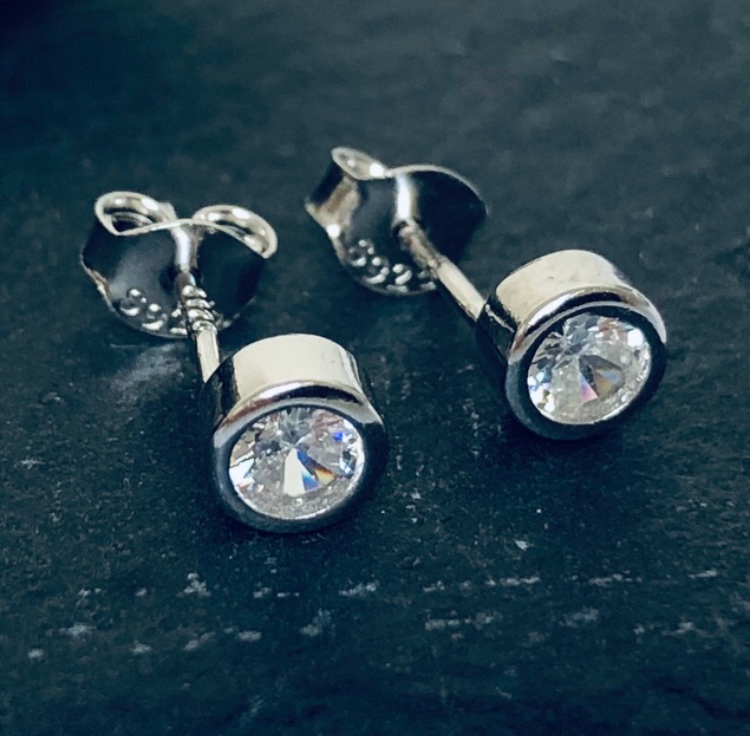 White Cubic Zirconia Sterling Silver Round Studs