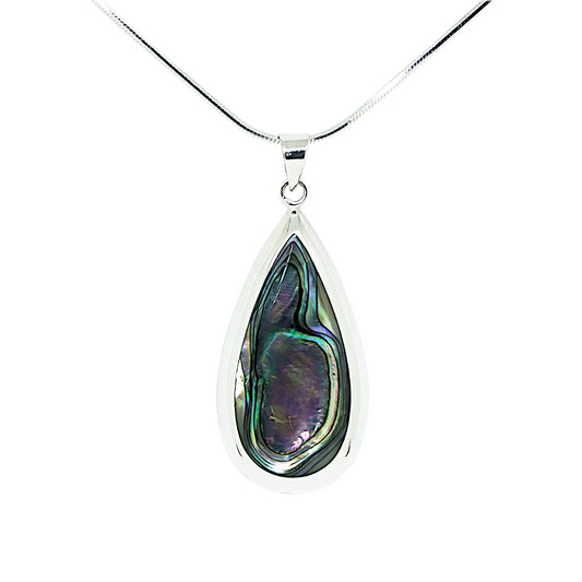 Abalone Sterling Silver Tear Shaped Pendant and Chain