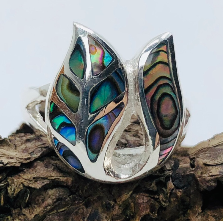 Abalone Shell Sterling Silver Double Leaf Ring