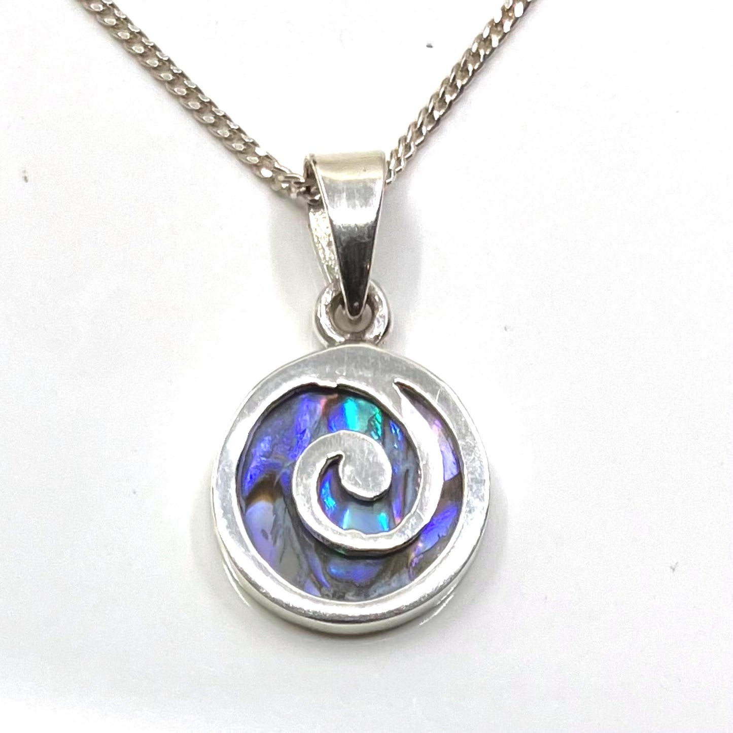 Abalone and Sterling Silver Pendant Spiral on Silver Chain