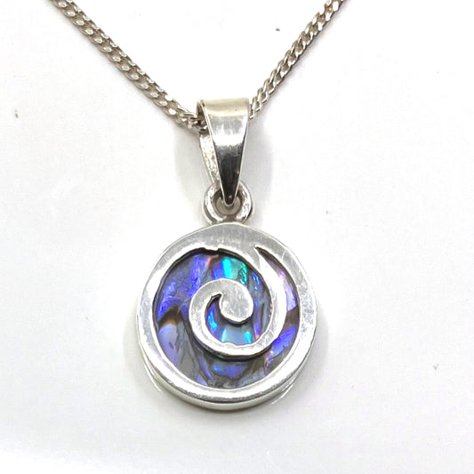 Abalone and Sterling Silver Pendant Spiral on Silver Chain