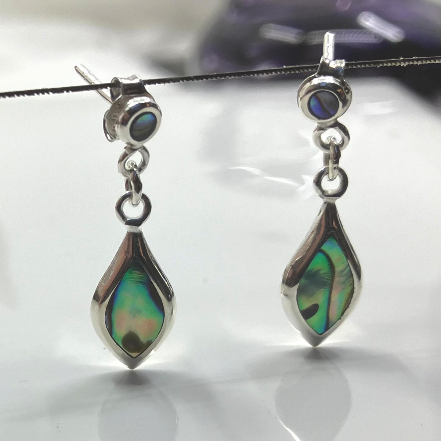 Abalone and Sterling Silver Earrings diamond shaped