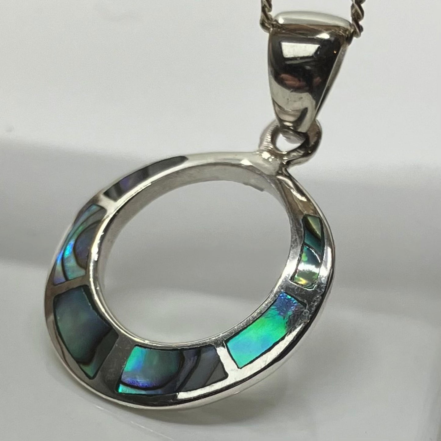 Abalone and Sterling Silver Pendant Donut on Silver Chain