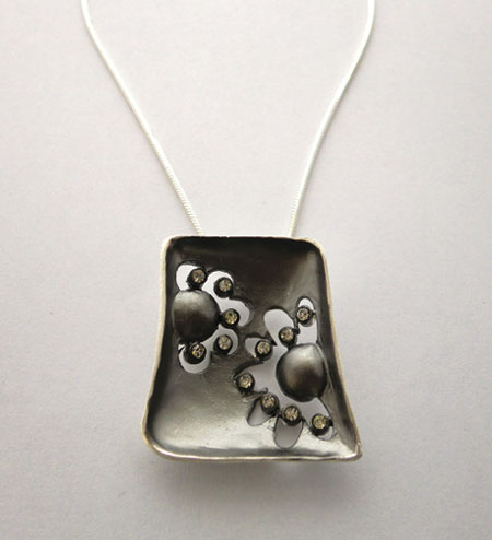 Oxidised Sterling Silver and CZ Pendant and Silver Chain