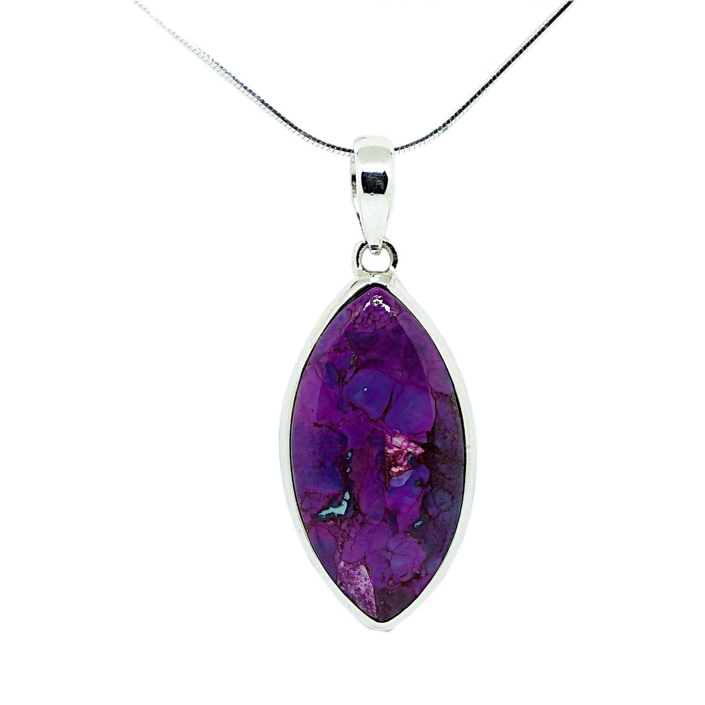 Purple Turquoise Sterling Silver Eye Shaped Pendant and Chain