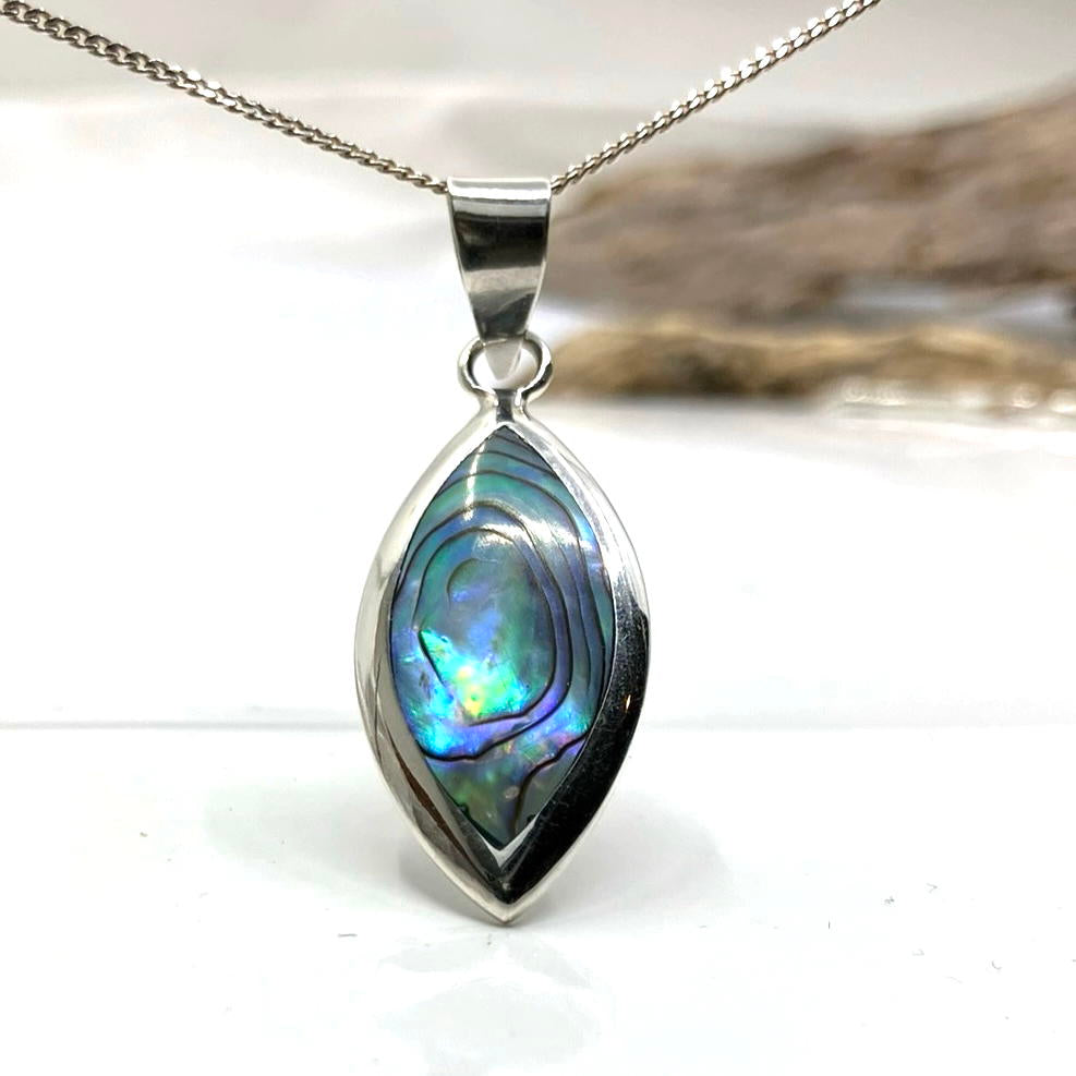 Abalone and Sterling Silver Pendant Marquis on Silver Chain