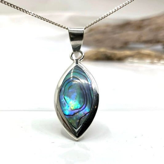 Abalone and Sterling Silver Pendant Marquis on Silver Chain